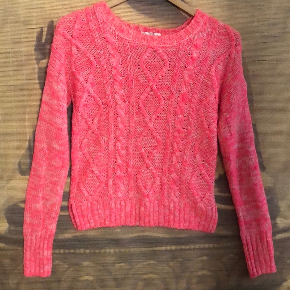 SO brand Sweater Women small neon orange/pink/white color cable style stretch